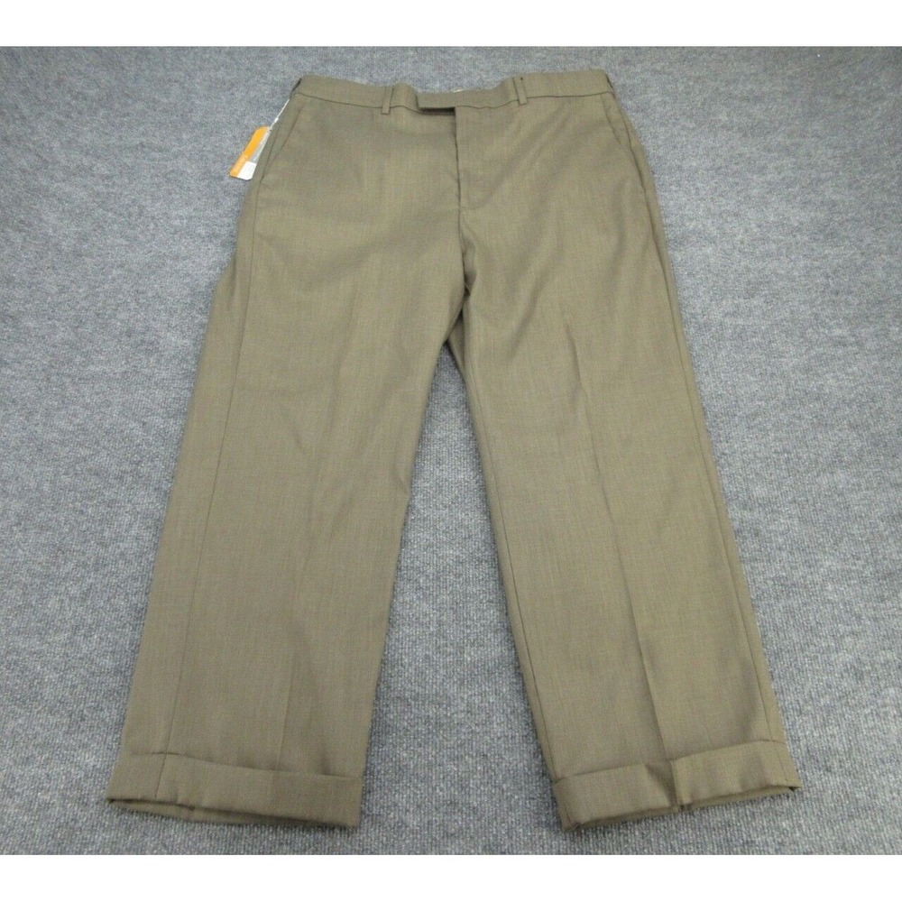 Savane Mens Dress Pants NWT Straight Fit Brown Cuffed Flat Front 36x32